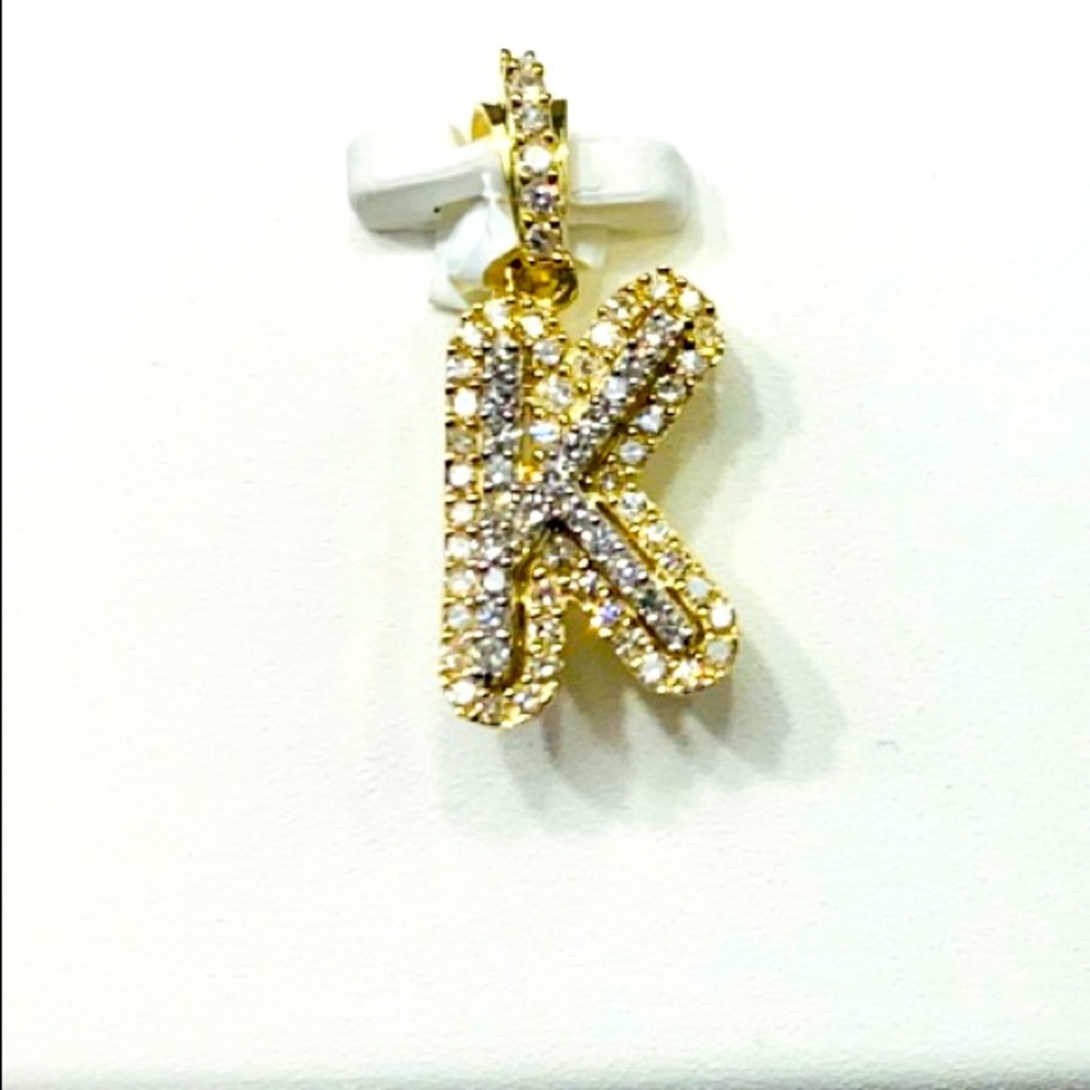 10k solid gold real diamond K initial pendant, FREE appraisal, NOT PLATED NOT CZ